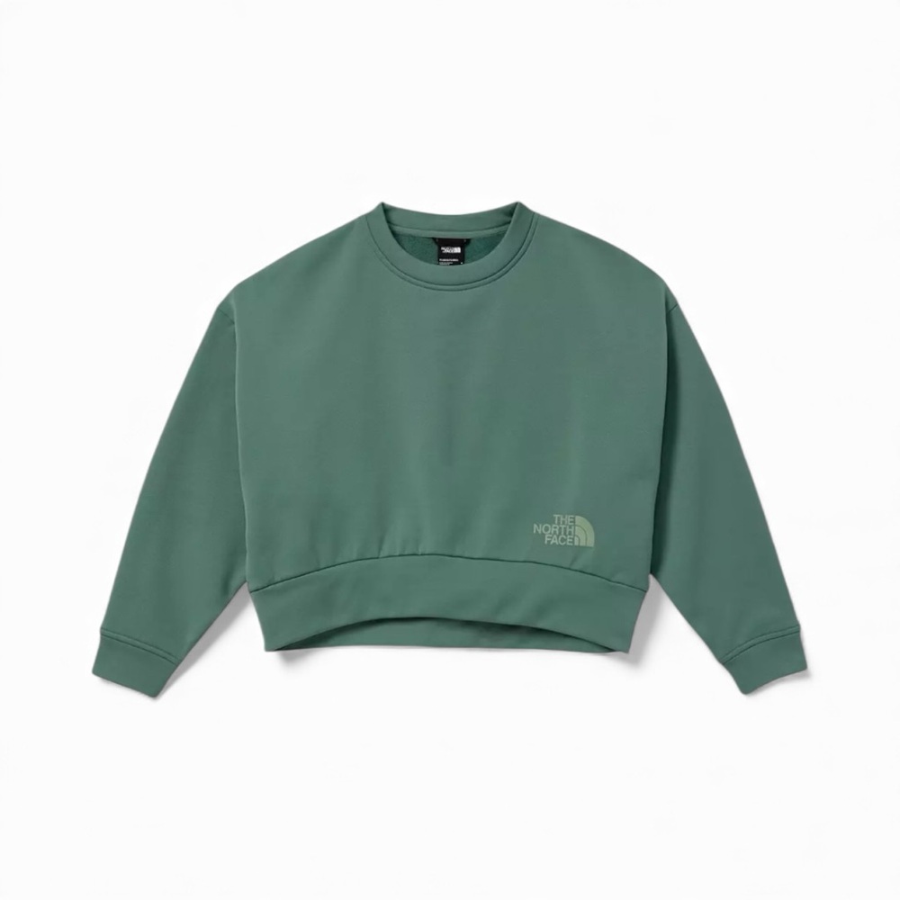NORTH FACE HORIZON PERFORMANCE FLEECE SAGE GREEN CROPPED CREWNECK SWEATSHIRT - Picture 3 of 12
